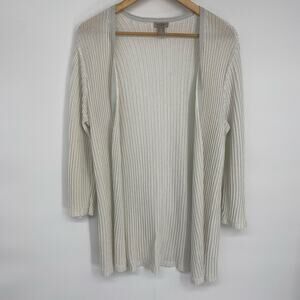 Chico's Cardigan Women's Large Silver & White Metallic Coastal Grandma Neutral